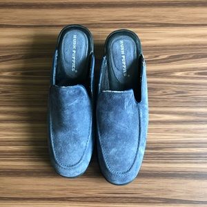 Vintage blue suede hush puppies slides